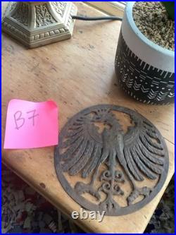 Vintage antique black forest bird eagle open work metal plaque German