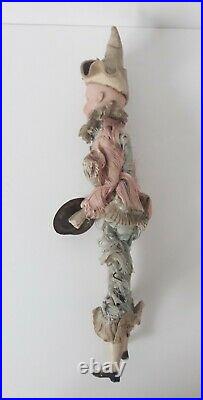 Vintage antique mechanical squeeze bisque doll jester with cymbals, Germany