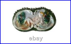 Vintage signed Silver Ceramic Painted Risque Lady German brooch