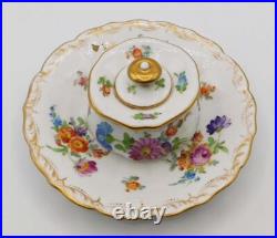 Vtg Antique German Dresden Richard Klemm Hand Painted Floral Porcelain Inkwell Vtg Antique German Dresden Richard Klemm Hand Painted Floral Porcelain Inkwell