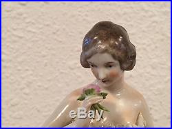 Vtg Antique German Ernst Bohne Porcelain Lace Seated Ballerina with Fan Figurine
