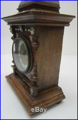 Vtg Antique German Junghans B09 Movement Ornate Wooden Mantle Clock For Parts