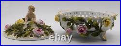 Vtg Antique German Schierholz Floral Porcelain Reticulated Dish W Cherub Marked