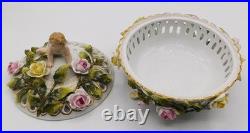 Vtg Antique German Schierholz Floral Porcelain Reticulated Dish W Cherub Marked