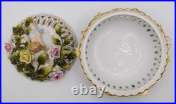 Vtg Antique German Schierholz Floral Porcelain Reticulated Dish W Cherub Marked