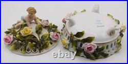 Vtg Antique German Schierholz Floral Porcelain Reticulated Dish W Cherub Marked