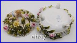 Vtg Antique German Schierholz Floral Porcelain Reticulated Dish W Cherub Marked