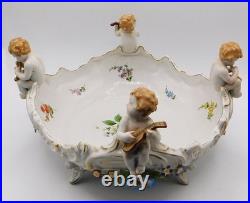 Vtg Antique German Von Schierholz Hand Painted Porcelain Centerpiece Cherub Bowl