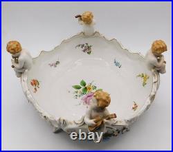 Vtg Antique German Von Schierholz Hand Painted Porcelain Centerpiece Cherub Bowl