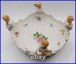 Vtg Antique German Von Schierholz Hand Painted Porcelain Centerpiece Cherub Bowl