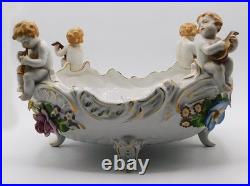 Vtg Antique German Von Schierholz Hand Painted Porcelain Centerpiece Cherub Bowl