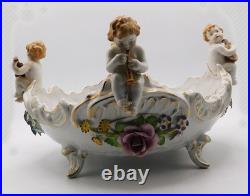 Vtg Antique German Von Schierholz Hand Painted Porcelain Centerpiece Cherub Bowl