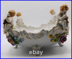 Vtg Antique German Von Schierholz Hand Painted Porcelain Centerpiece Cherub Bowl