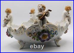 Vtg Antique German Von Schierholz Hand Painted Porcelain Centerpiece Cherub Bowl