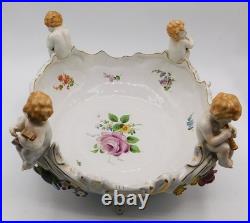 Vtg Antique German Von Schierholz Hand Painted Porcelain Centerpiece Cherub Bowl