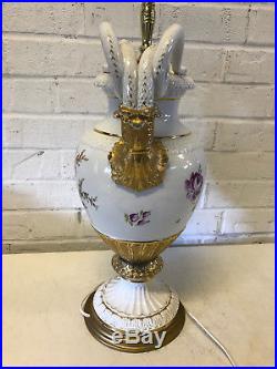 Vtg Possibly Antique German Meissen Porcelain Urn Lamp Snake Floral Decoration