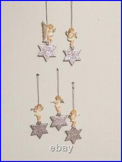 Vtg Rare Christmas 5 German Giltter Musical Angles On Stars Ornaments