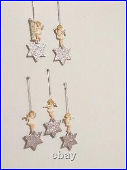 Vtg Rare Christmas 5 German Giltter Musical Angles On Stars Ornaments