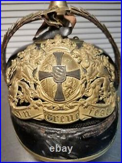 Vtg WW1 Helmet German Bavarian Pickelhaube Imperial Leather Spiked Antique brass
