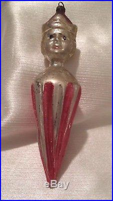 Vtg antique German Prince head xmas ornament Germany glass cone figural bulb