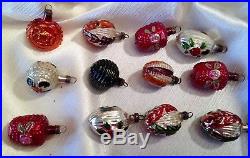Vtg antique German feather tree xmas ornaments embossed small glass bumpy lot
