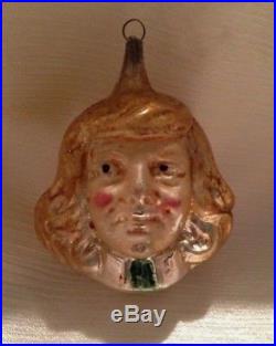 Vtg antique German xmas ornament head Germany glass buster brown face bulb
