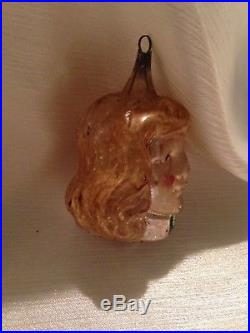 Vtg antique German xmas ornament head Germany glass buster brown face bulb