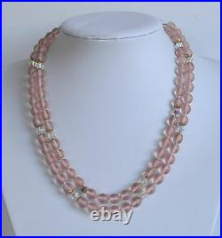 WMF Antique German Pink Opaline Myra Glass Crystal Beaded Hand Knotted Necklace