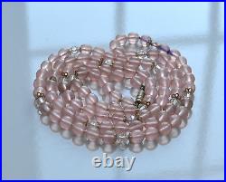 WMF Antique German Pink Opaline Myra Glass Crystal Beaded Hand Knotted Necklace
