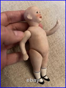 Wonderful Antique All Bisque 4.75 German Character Doll With Original Outfit Wonderful Antique All Bisque 4.75 German Character Doll With Original Outfit